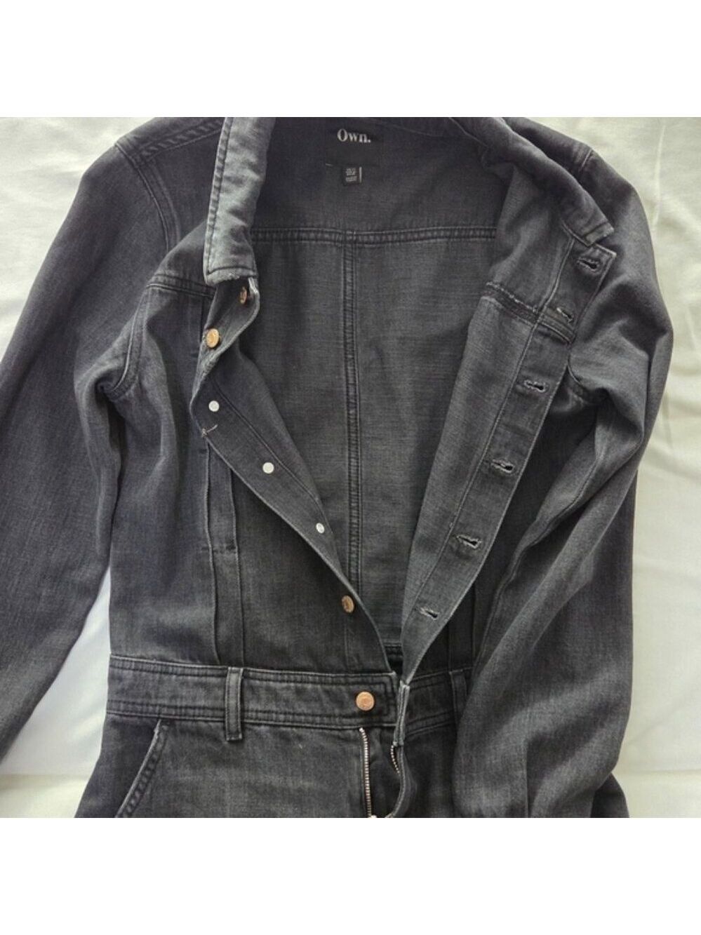 Own. Denim Boiler Suit Jumpsuit Washed Black Utility Button Coverall US 4 - Picture 6 of 11